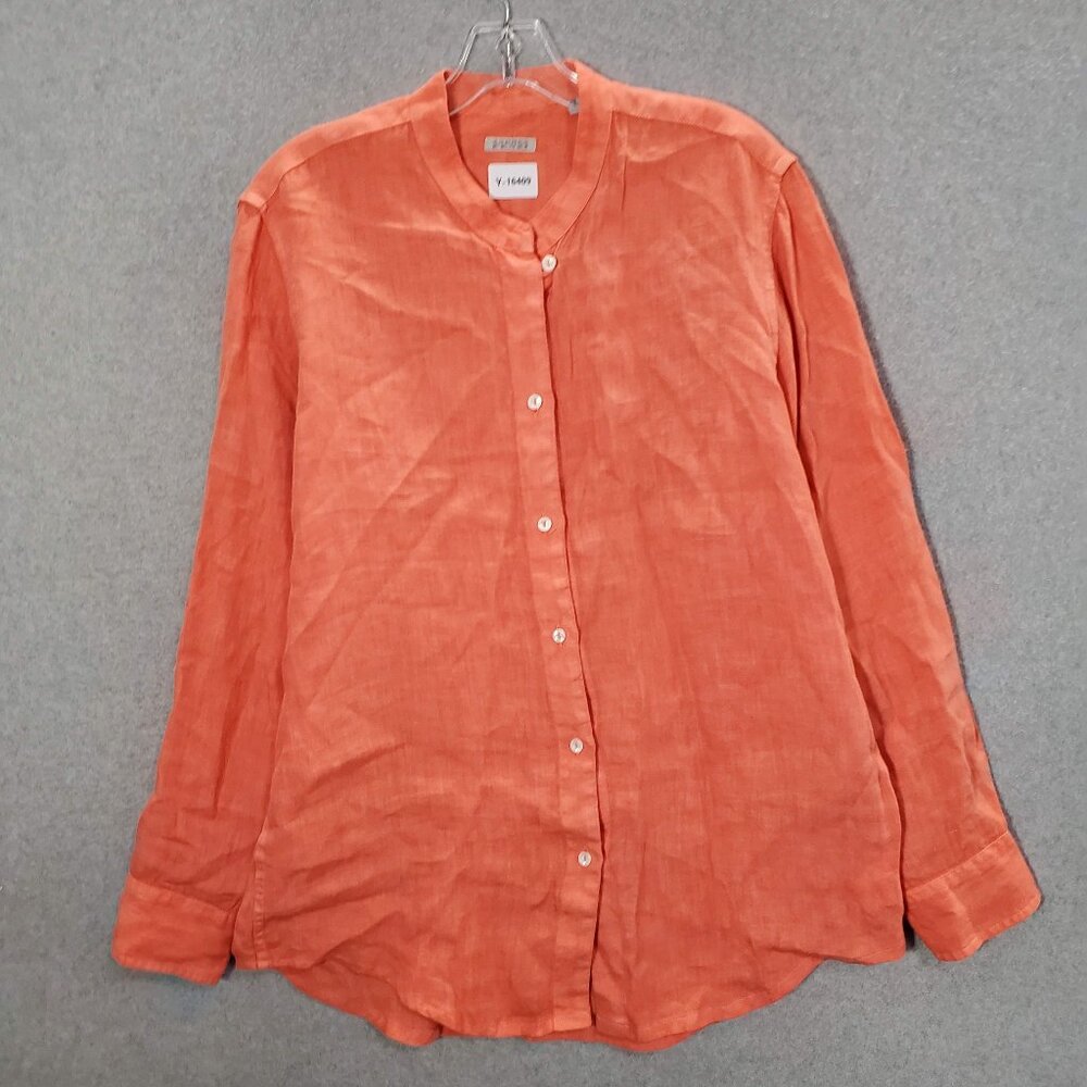 Andrea Fenzi Women Top 48 Coral Linen Button Up Shirt‎ Long Sleeve